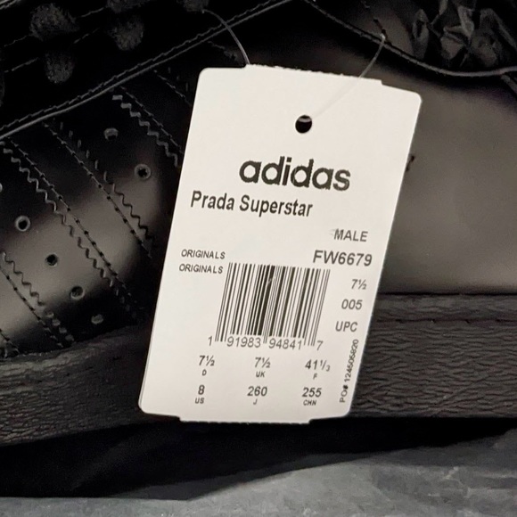 (UNISEX) ADIDAS PRADA X SUPERSTAR BLACK CORE (NEW) US 8 MEN / 9.5 W - Picture 11 of 12